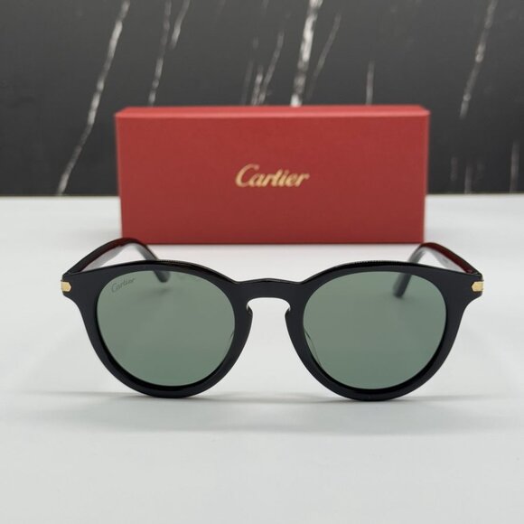 NEW CARTIER SUNGLASSES, ROUND BLACK GREEN EYEWEAR CARTIER CT0010S 004 - Picture 2 of 12